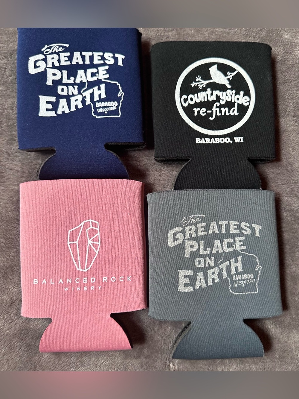 Lot 4 Baraboo Wisconsin WI Can Koozies Balanced Rock Countryside Local Souvenir